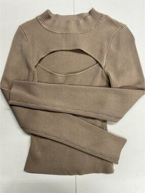Women's Lulus light Brown Ribbed Long Sleeve‎ Small Top With Cutout